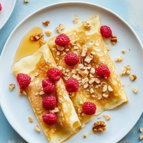 Crêpes Maïzena aux Framboises et Noix avec Sirop